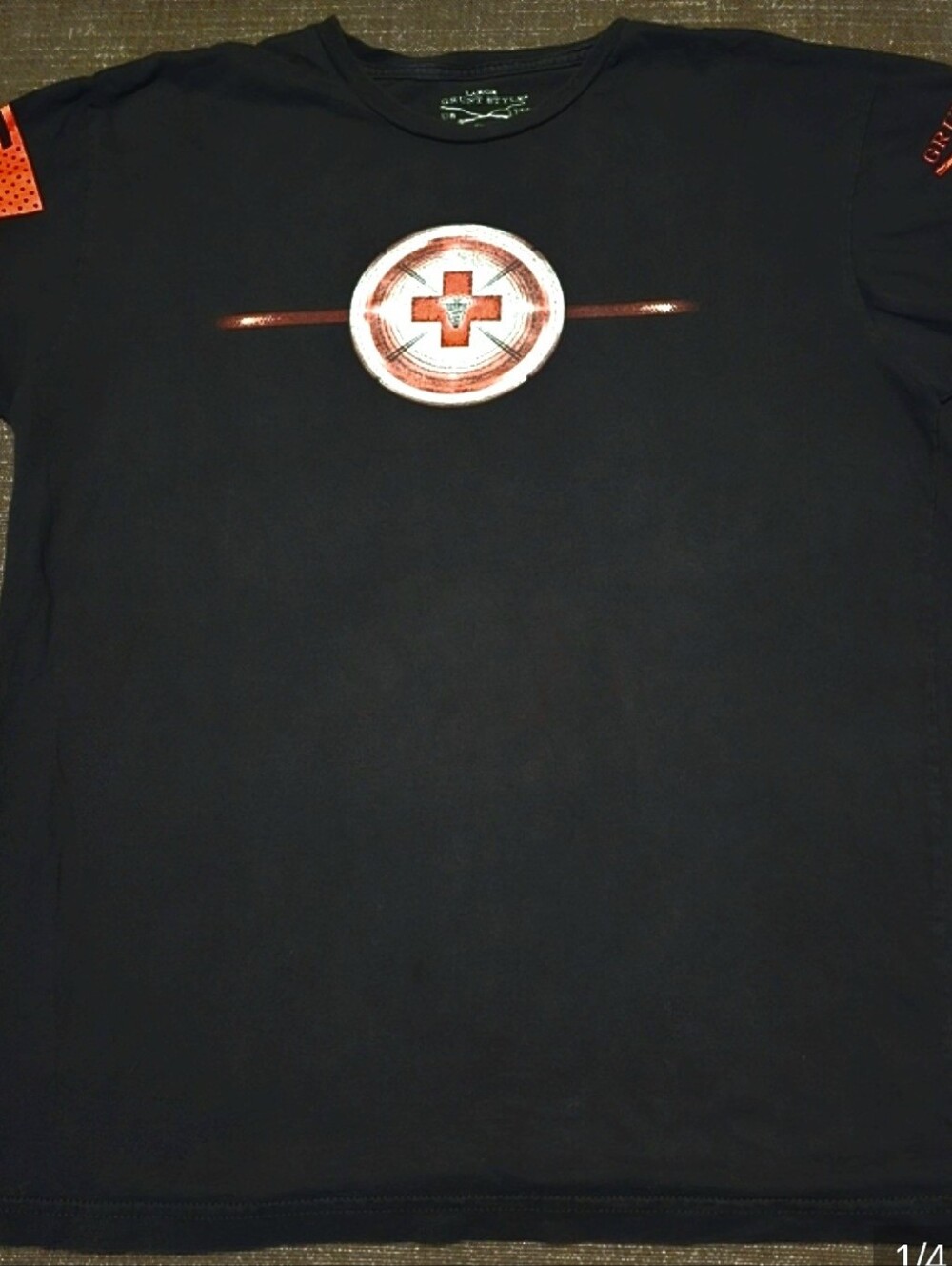 LG Grunt Style Black Tee with Red Medical Symbol And  Caduceus